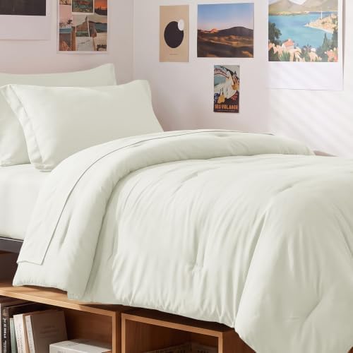 CozyLux Twin Comforter Set Ivory, 5 Pieces Bed in a Bag by CozyLux