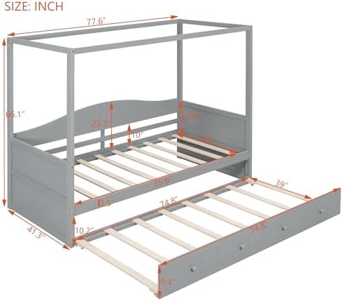 Merax Twin Canopy Daybed with Twin Trundle, Wooden Frame - Image 2