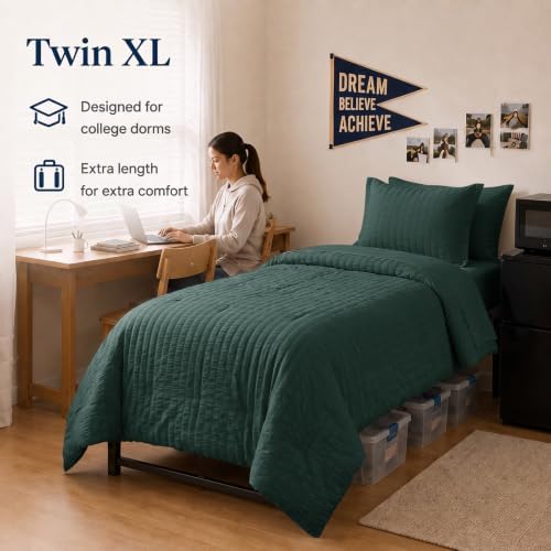 CozyLux Twin XL Comforter Set 5 Pieces Forest Green Seersucker Bed in a Bag - Image 6