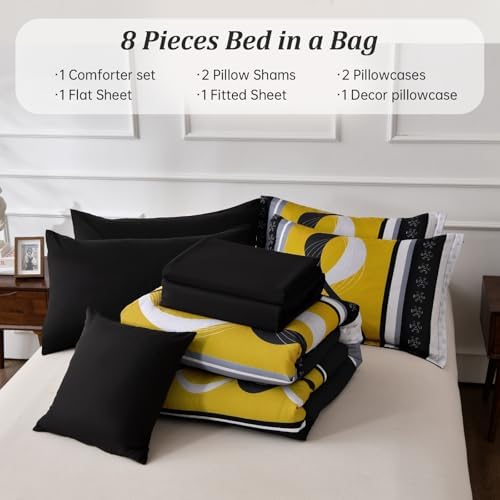 Anibedding Yellow Black Comforter Set Full Size, 8 Pieces Bed in a Bag - Image 7