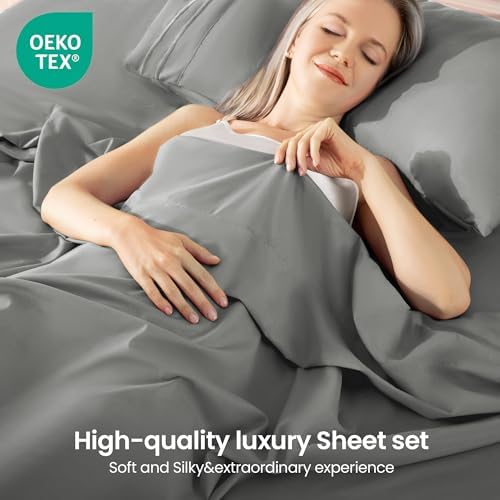 ROSE&RISY Light Grey Full Sheet Set, 4 Pieces Soft Bedding Queen Sheet Set - Image 2