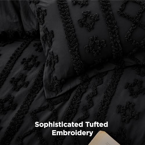 Bedsure Tufted Boho Comforter Set Full, Bedroom Decor Bedding Set Black - Image 3