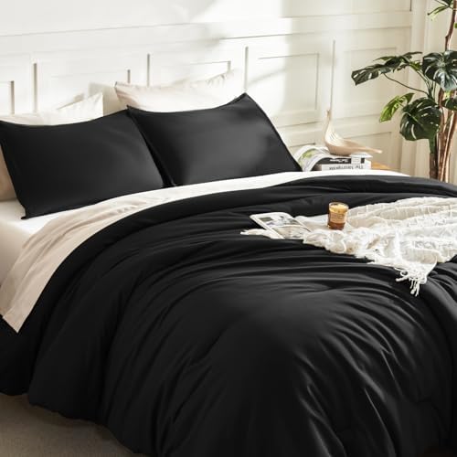 Litanika Black California King Comforter Set, 3 Pieces Solid Bedding - Image 5