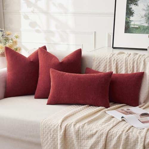 MIULEE Christmas Burgundy Chenille Couch Euro Throw Pillow Covers - Image 4