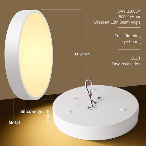Flush Mount Ceiling Light Fixtures White LED Dimmable 5CCT 12In 24W 3Pack - Image 6