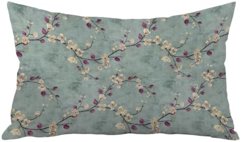 Vintage Chinoiserie Floral Pillow Cover 12x20, Retro Green Oriental Blossom by towelsbagnotebook