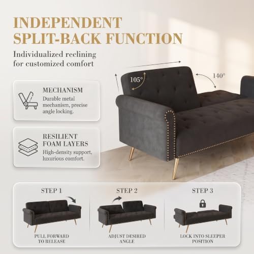 69.7" Velvet Convertible Futon Sofa Bed - Image 5