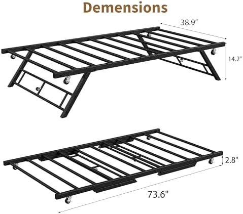 IDEALHOUSE Twin Pop Up Trundle Bed, Lifts Up to Daybed Height - Image 3