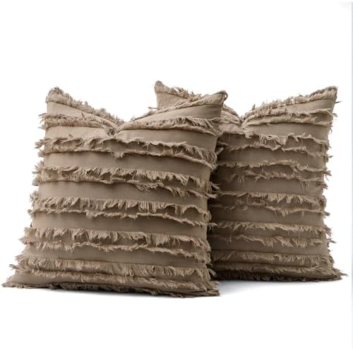 MIULEE Boho Linen Striped Throw Pillow Covers 20x20, Khaki Brown - Image 7