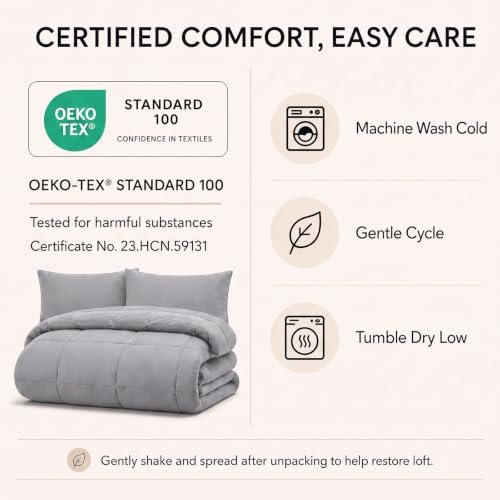 CozyLux King Size Comforter Set Grey - Image 6