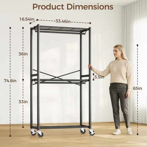 HYSEYY Rolling Clothes Rack Heavy Duty Clothing Rack - Image 3