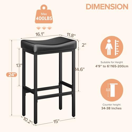 Compact 24 Inch Counter Height Bar Stools Set of 3 - Image 2