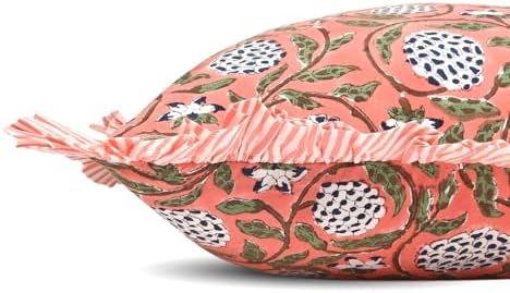 Ridhi Dark Salmon Pink Block Print Ruffle Pillow Sham 20x12 Inch Set of 1 - Image 3