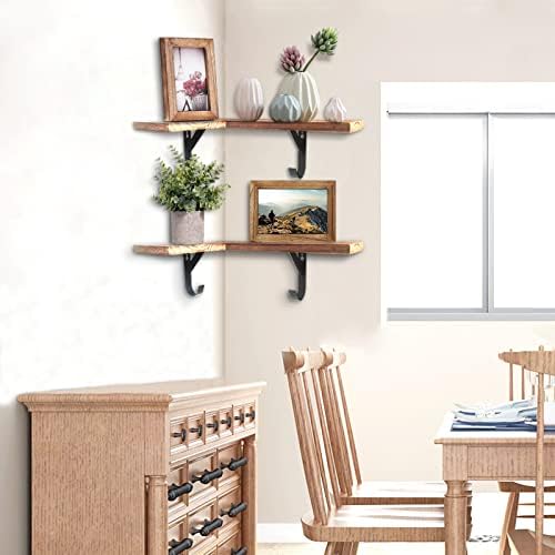 HAO Floating Corner Wall Shelves Rustic Wood Mounted Shelving L Shape Shelf - Image 2