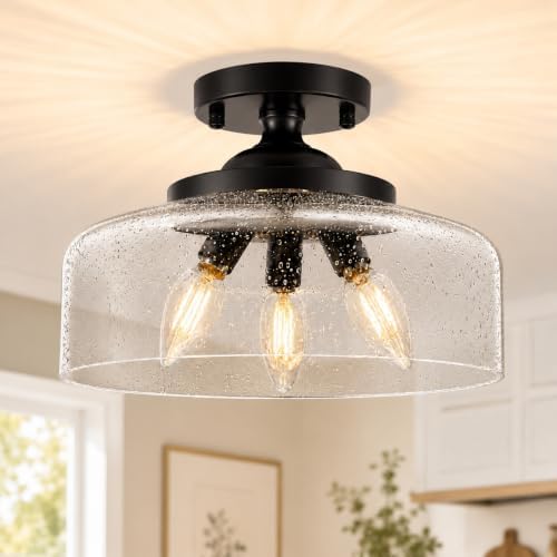 Black Semi Flush Mount Ceiling Light, 3-Light Ceiling Light by Daunton