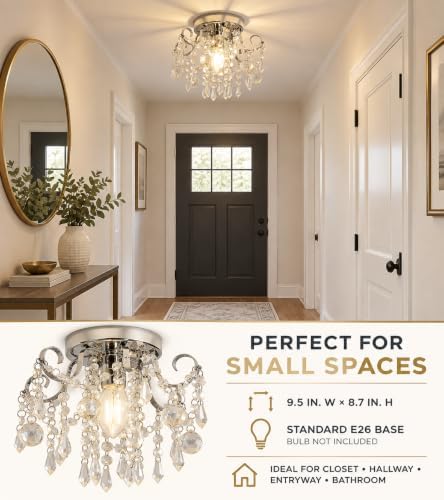 Q&S Small Crystal Chandelier, Flush Mount Ceiling Light - Image 2