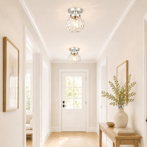 Small Semi Flush Mount Ceiling Light Fixtures, Vintage Globe Hammered Glass - Image 3