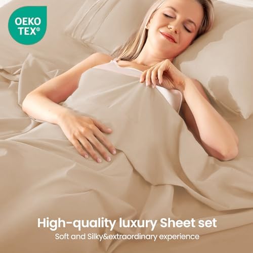 ROSE&RISY Khaki King Sheet Set, 4 Pieces Soft Bedding King Sheet Set, - Image 2