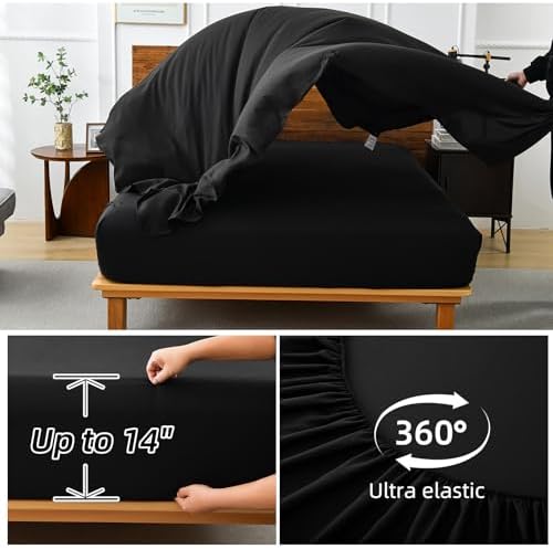 Luxudecor Black Comforter Set Queen Size, 7 Pieces Striped Bed in a Bag - Image 3