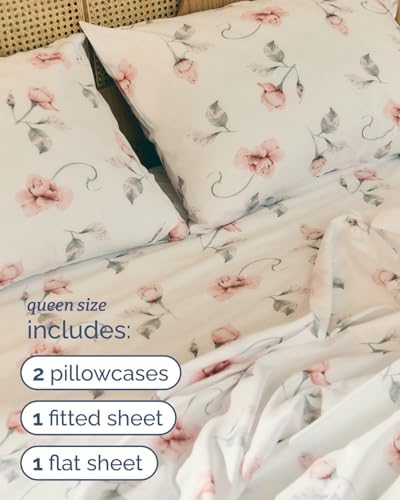 Queen 4 Piece Boho Botanical Floral Sheet Set - Image 4