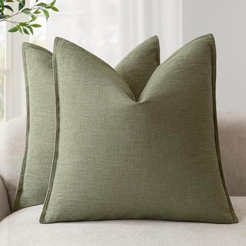 Foindtower Linen Decorative Throw Pillow Covers 22x22 Olive Branch Green by Foindtower