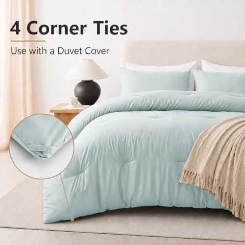 CozyLux King Comforter Set, 3 Pieces Down Alternative Bedding, Ice Blue - Image 4