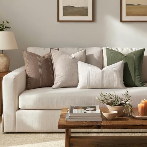 MIULEE Lumbar Striped Throw Pillow Covers 12x20 Natural Beige 2 Pack - Image 4