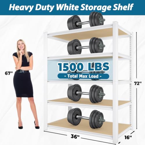 PrimeZone 36"W x 16"D x 72"H Closet Storage Shelves, 5-Tier Metal Shelving - Image 2