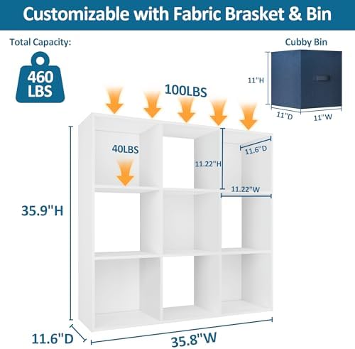PrimeZone 9 Cube Storage Organizer, Stackable Wood Cubby Bookshelf - Image 3