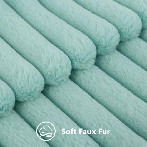 decorUhome Fall Faux Fur Throw Pillow Covers 12x20 Set of 2 Aqua - Image 2