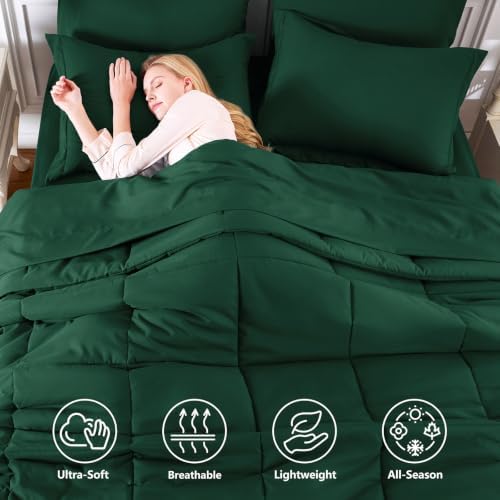 CozyLux King Size Comforter Set, 7-Piece Bed in a Bag, Emerald Green - Image 2