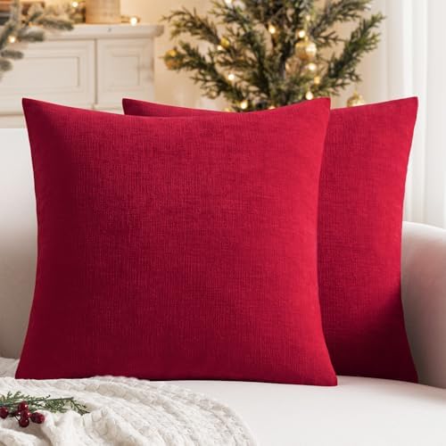 MIULEE Christmas Red Chenille Couch Throw Pillow Covers by MIULEE