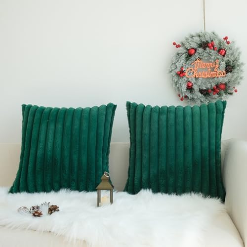 JOJUSIS Faux Fur Plush Throw Pillow Covers, Dark Green, 16 x 16-Inch - Image 7