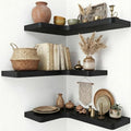 16 Inch Solid Wood Floating Corner Shelves, 3 Pack, Matte Black by Unknown