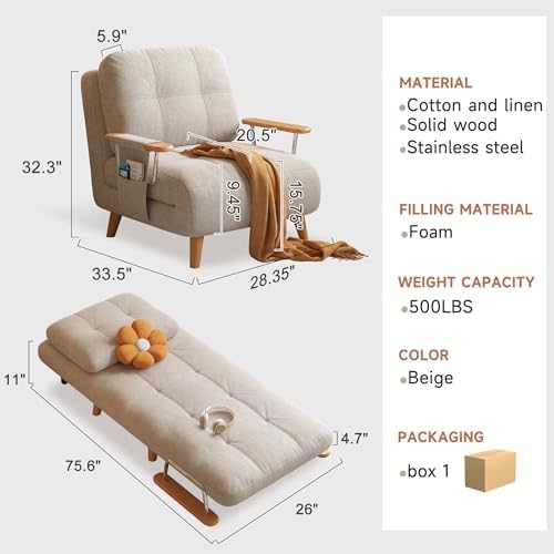 5-in-1 Convertible Sofa Bed, 5-Position Backrest - Image 3