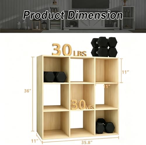 9 Cube Shelf Bookcase, Oak 11in - Image 3