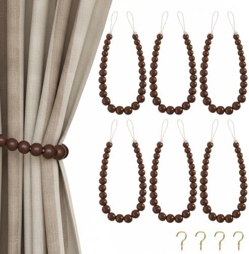 Hion 6 Pack Wood Bead Curtain Tiebacks Holdbacks by Hion