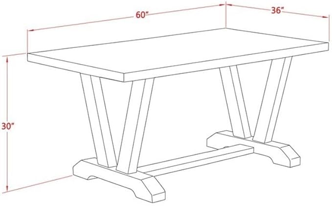 East West Furniture VT796 V-Style Modern Kitchen Table - a Rectangle Dining Table Top with Stylish Legs, 36x60 Inch, Multi-Color