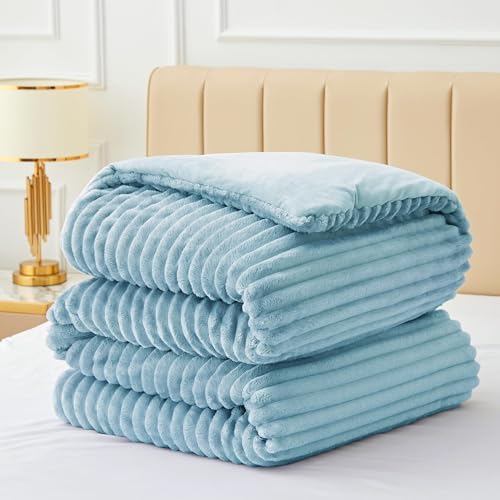 BEDELITE Fleece Full Comforter Set, Fluffy Bed Set, Light Blue - Image 6