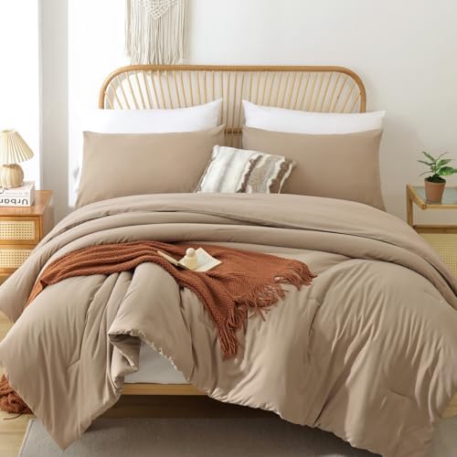 ROSGONIA King Size Comforter Set Taupe Brown by ROSGONIA