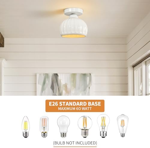 Vintage White Semi Flush Mount Hallway Ceiling Light 2 Pack Glaze Ceramic - Image 4