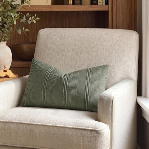MIULEE Lumbar Striped Throw Pillow Covers 12x20 Olive 2 Pack - Image 6