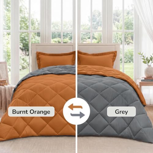 downluxe King Comforter Set Soft Reversible 3 Pieces, Burnt Orange/Grey - Image 2
