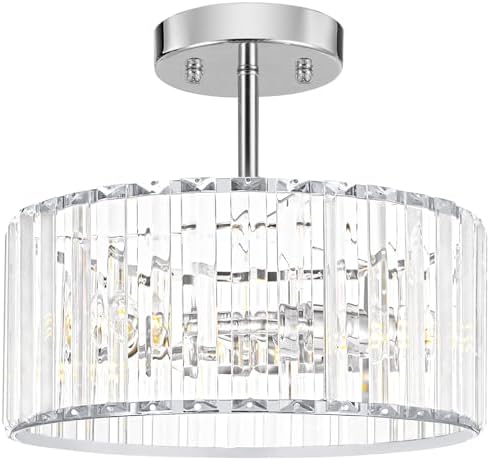 Lxybcce Modern Crystal Ceiling Light, Chrome Semi Flush Mount Ceiling Lighting by Unknown