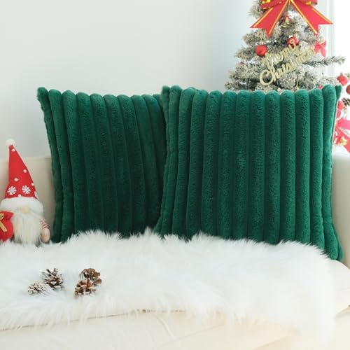 JOJUSIS Faux Fur Plush Throw Pillow Covers, Dark Green, 16 x 16-Inch by JOJUSIS
