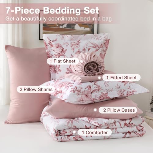 MUXHOMO Full Comforter Set, 7-Piece Floral Bed in a Bag - Image 5