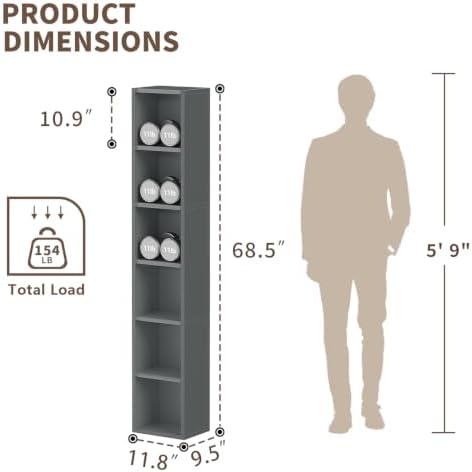Zenira Corner Bookcase, Tall Narrow 6 Cube Storage Organizer, 6 Tier Shelf - Image 3