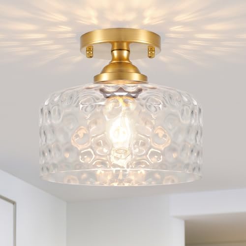 Small Semi Flush Mount Ceiling Light Fixture, Vintage Gold Close to Ceiling by Daunton