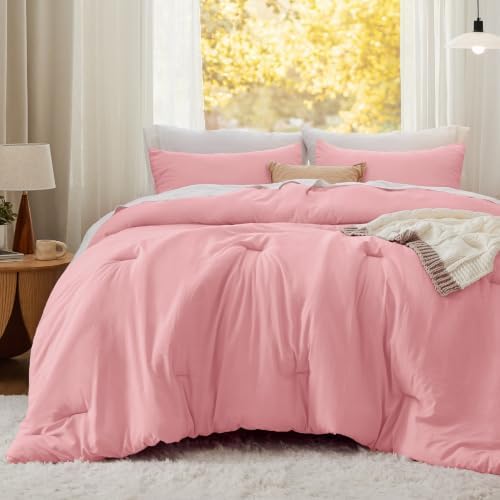 Bedsure Twin/Twin XL Comforter Set Prewashed Bedding 2Pcs Pink 68"x88" - Image 2