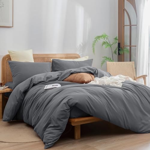 BESTOUCH Cotton Solid Duvet Cover Set Quiet Shade Grey Alaska King - Image 4